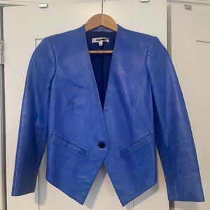 Vintage Helmut Lang Blue Leather Blazer Jacket Size 0 (Extra Small)
